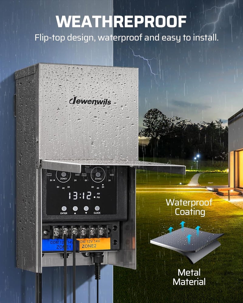 DEWENWILS 200W Low Voltage Landscape Lighting Transformer, 120V to 12V/14V, Outdoor Landscape Transformer with Photocell Sensor & Timer, Weatherproof, Multi Zone for Spotlight, Patio Light, ETL Listed - Image 4